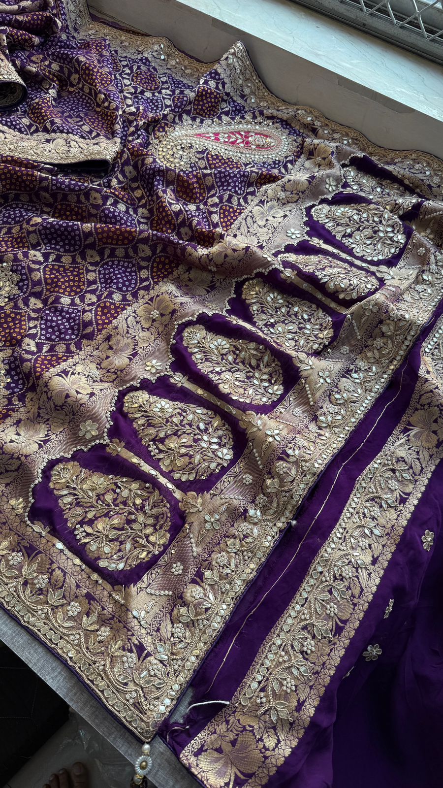 Zardozi Gotta Patti Pearl And Sequins On Khaddi Georgette Banarasi · 68 Artisan Hours of work · The Mehfil Edit