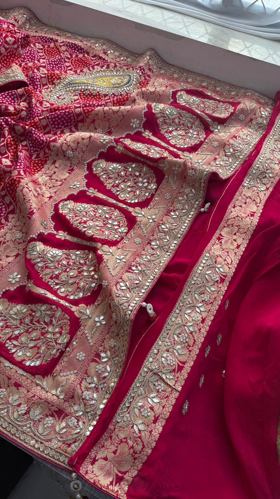 Zardozi Gotta Patti Pearl And Sequins On Khaddi Georgette Banarasi · 68 Artisan Hours of work · The Mehfil Edit