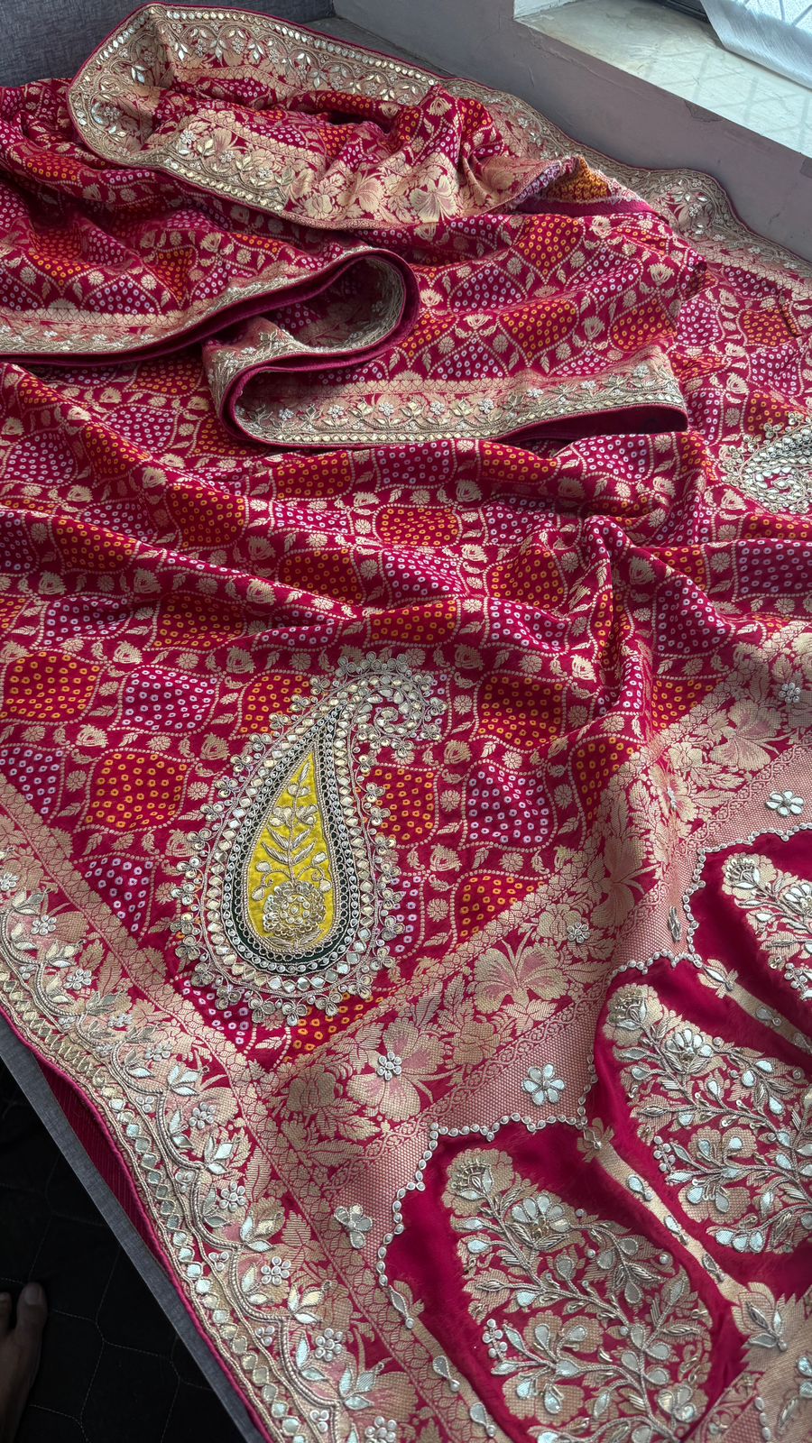 Zardozi Gotta Patti Pearl And Sequins On Khaddi Georgette Banarasi · 68 Artisan Hours of work · The Mehfil Edit