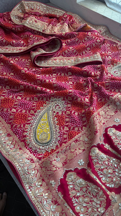 Zardozi Gotta Patti Pearl And Sequins On Khaddi Georgette Banarasi · 68 Artisan Hours of work · The Mehfil Edit