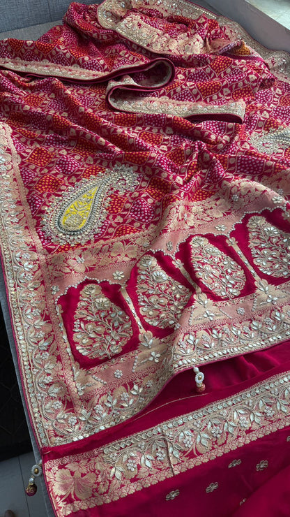 Zardozi Gotta Patti Pearl And Sequins On Khaddi Georgette Banarasi · 68 Artisan Hours of work · The Mehfil Edit