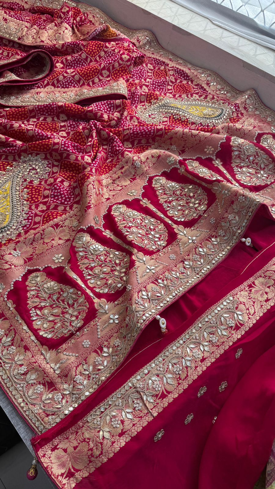 Zardozi Gotta Patti Pearl And Sequins On Khaddi Georgette Banarasi · 68 Artisan Hours of work · The Mehfil Edit