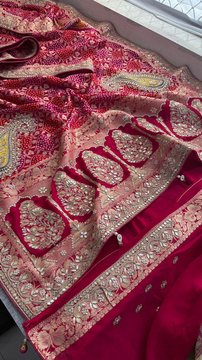 Zardozi Gotta Patti Pearl And Sequins On Khaddi Georgette Banarasi · 68 Artisan Hours of work · The Mehfil Edit