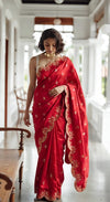 Scallop Zari Weaving On Gajji Silk Lakdi Patta Banarasi · 32 Artisan Hours of work · The Nazakat Edit