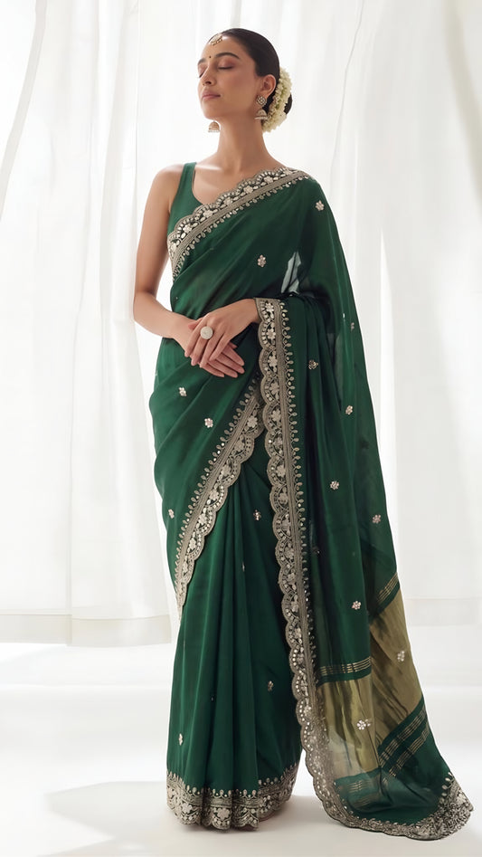 Pearl Sequins And Kutdana On Gajji Silk · 40 Artisan Hours of work · The Mehfil Edit