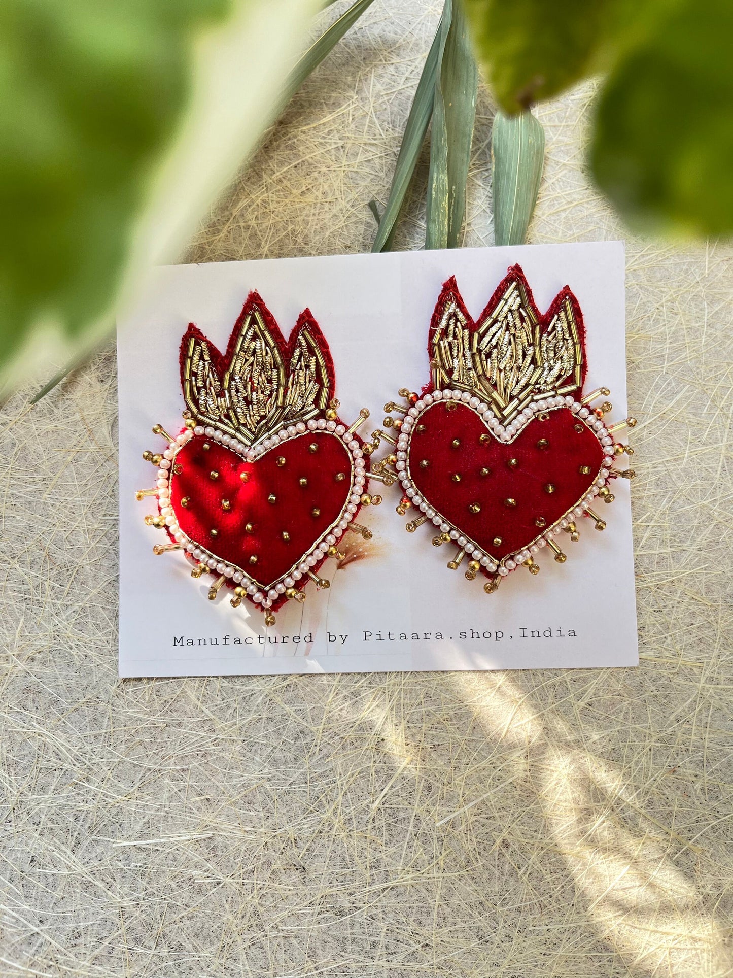Aura Heart Flame Red Velvet Earrings
