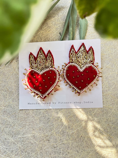 Aura Heart Flame Red Velvet Earrings