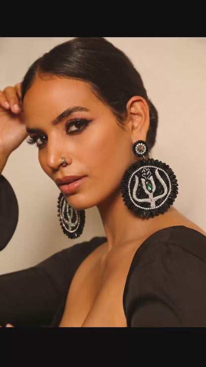 The Trishul Mandala Earrings With Black Bead Detailing