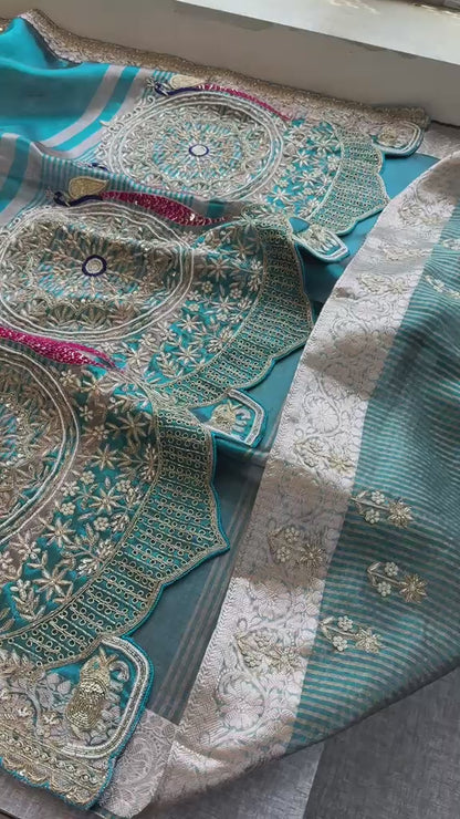 Zardozi Kutdana And Pearl On Tissue Silk Banarasi · 68 Artisan Hours of work · The Noor Edit