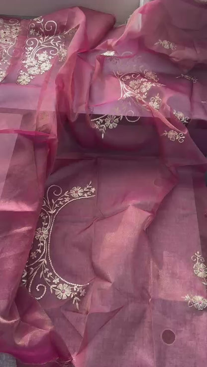 Pittan Embroidery Floral On Soft Organza Silk · 40 Artisan Hours of work · The Zari Edit