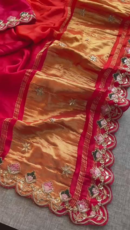 Zardozi Gotta Patti And Pearl On Gajji Silk Lakdi Patta · 52 Artisan Hours of work · The Nazakat Edit