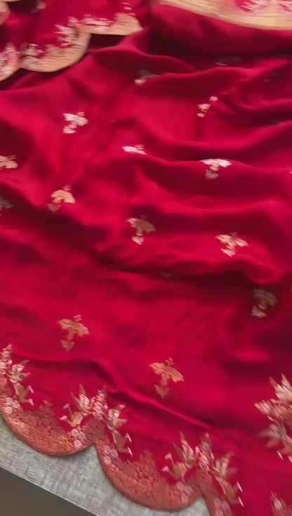 Scallop Zari Weaving On Gajji Silk Lakdi Patta Banarasi · 32 Artisan Hours of work · The Nazakat Edit