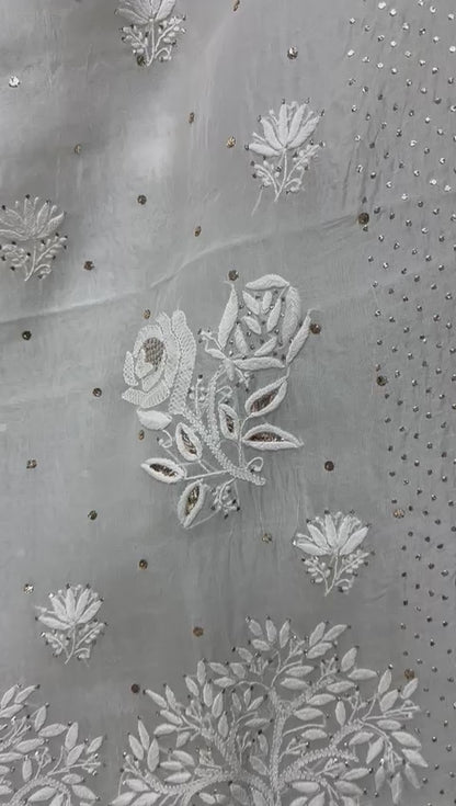 Chikankari And Mukesh On Organza Silk · 48 Artisan Hours of work · The Resham Adaa Edit