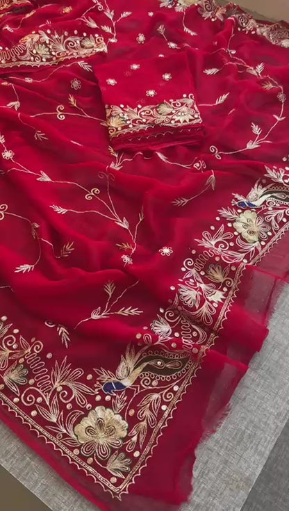 Zardozi And Gotta Patti Peacock On Pure Chiffon · 56 Artisan Hours of work · The Shringar Edit