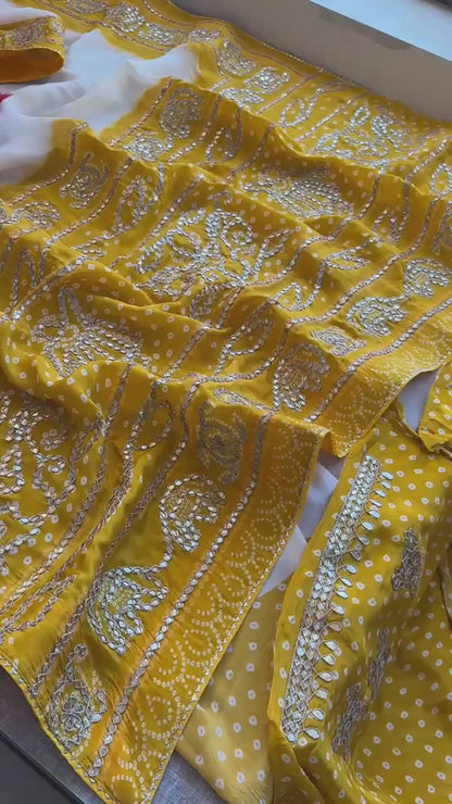 Gotta Patti On Munga Silk Digital Print · 24 Artisan Hours of work · The Mehfil Edit