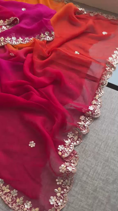 Gotta Patti Kasab And Kutdana On Pure Chiffon · 40 Artisan Hours of work · The Meher Edit