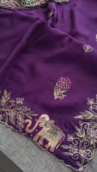 Elephant Motif Resham Embroidery On Munga Silk · 36 Artisan Hours of work · The Virasat Edit