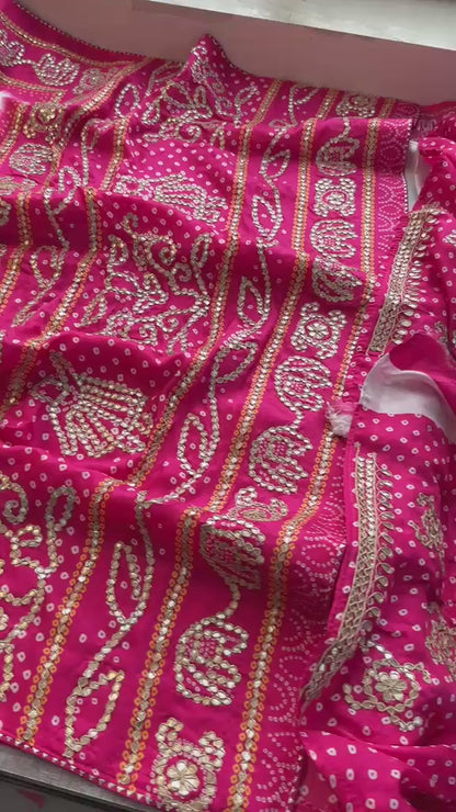 Gotta Patti On Munga Silk Digital Print · 24 Artisan Hours of work · The Mehfil Edit