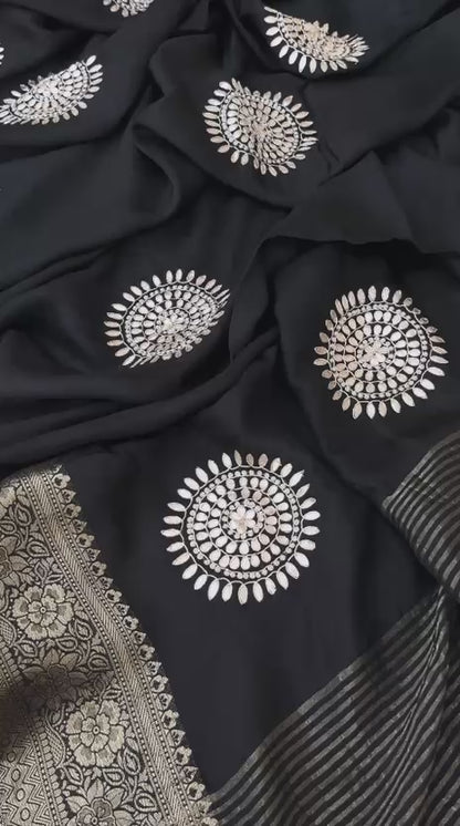 Zardozi Gotta Patti And Pearl On Munga Silk Banarasi · 16 Artisan Hours of work · The Noorbagh Edit
