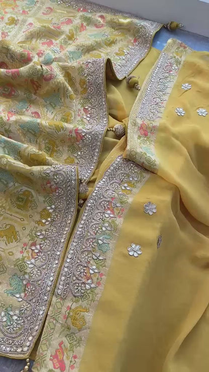 Zardozi Gotta Patti Pearl And Sequins On Khaddi Georgette Banarasi · 72 Artisan Hours of work · The Mehfil Edit