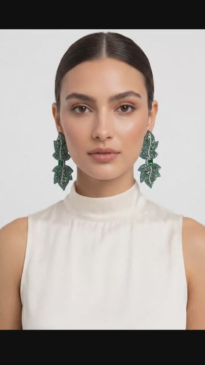 Gorgeous Emerald Earrings with Semi-Precious Crystal-Cut Stones