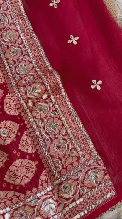 Rajwada Pure Khaddi Georgette Dupatta With Gotta Patti Zardozi & Pearl Swirl Handwork