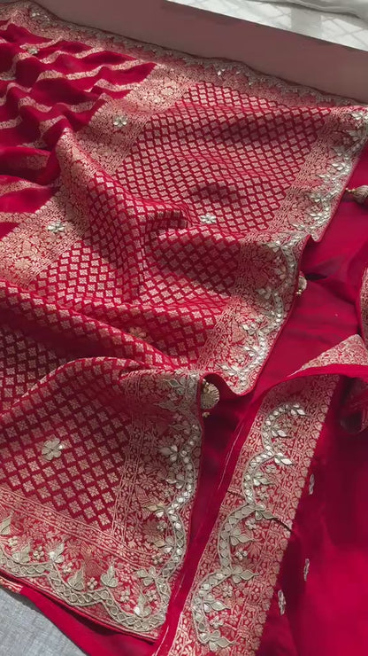 Zardozi Gotta Patti And Pearl On Khaddi Georgette Banarasi · 56 Artisan Hours of work · The Noor Edit