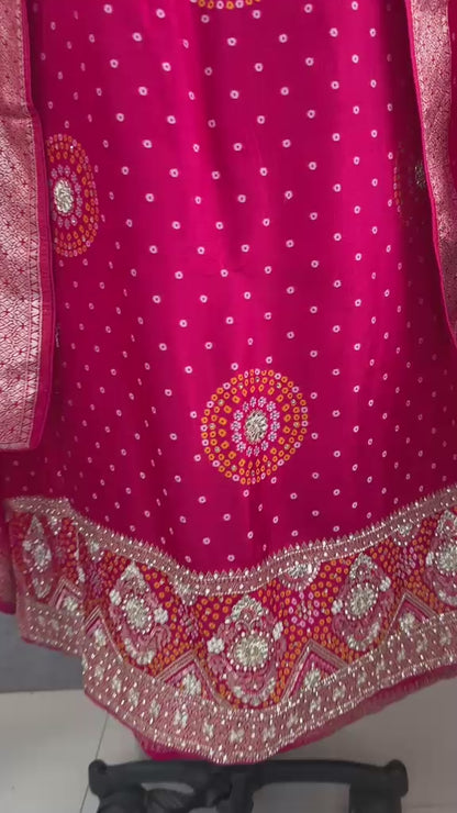 Zardozi Sequins And Pearl On Munga Silk Banarasi Bandhani · 48 Artisan Hours of work · The Shahi Adaa Edit