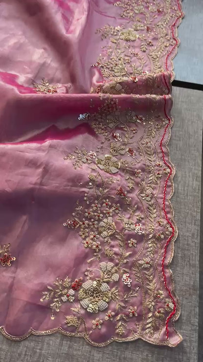 Zardozi Sequins Pearl And Resham On Tissue Silk · 48 Artisan Hours of work · The Chaand Edit