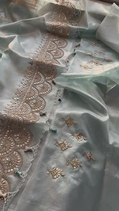 Gotta Patti Zardozi And Pearl On Tissue Banarasi Silk · 60 Artisan Hours of work · The Zari Edit