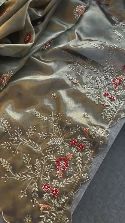 Zardozi Pearl And Resham On Soft Tissue Silk · 48 Artisan Hours of work · The Nazakat Edit