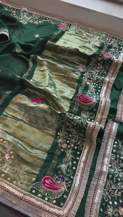Sequins Resham And Kutdana On Gajji Silk Lakdi Patta · 40 Artisan Hours of work · The Mehfil Edit