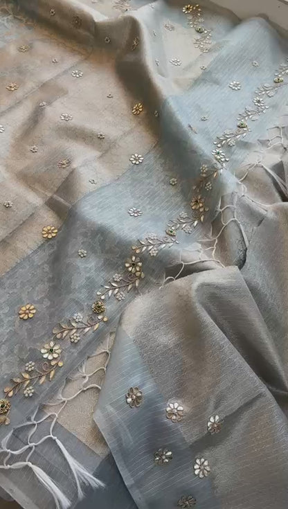 Zardozi Floral On Pure Tissue Silk Banarasi · 60 Artisan Hours of work · The Royal Edit