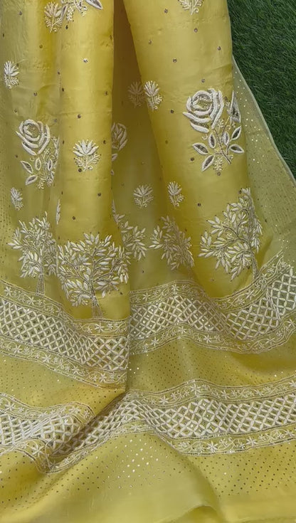 Chikankari And Mukesh On Organza Silk · 48 Artisan Hours of work · The Resham Adaa Edit