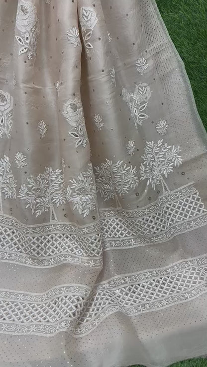 Chikankari And Mukesh On Organza Silk · 48 Artisan Hours of work · The Resham Adaa Edit