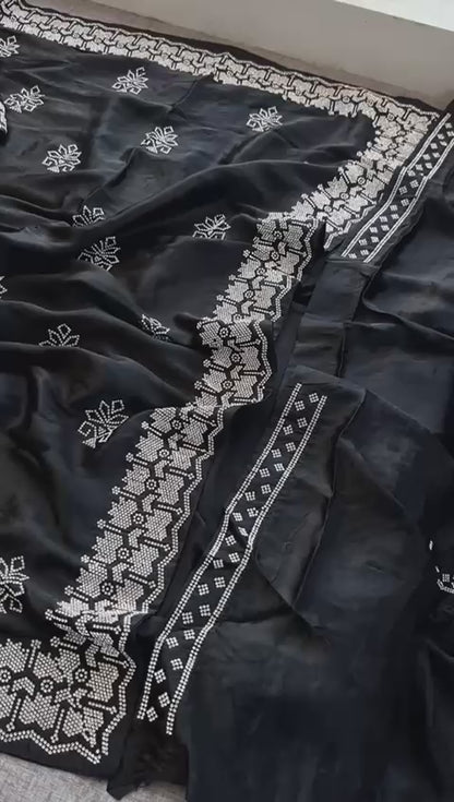 Swarovski Crystal Embellishment On Pure Satin Silk · 80 Artisan Hours of work · The Sunehri Edit