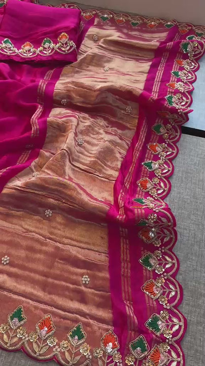 Zardozi Gotta Patti And Pearl On Gajji Silk Lakdi Patta · 52 Artisan Hours of work · The Nazakat Edit