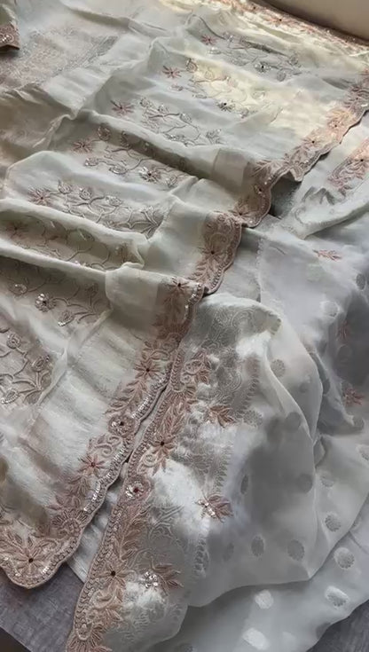 Zardozi And Pearl On Pure Khaddi Georgette Banarasi · 52 Artisan Hours of work · The Shringar Edit