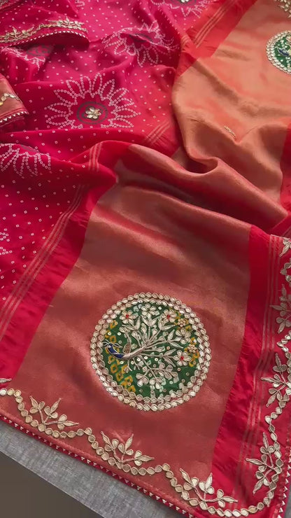 Gotta Patti Zardozi Pearl And Resham On Munga Silk Bandhej · 38 Artisan Hours of work · The Gulbahaar Edit