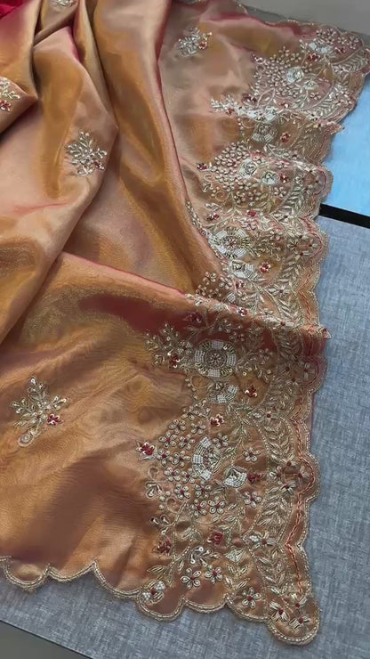 Zardozi Sequins Pearl And Resham On Tissue Silk · 48 Artisan Hours of work · The Chaand Edit