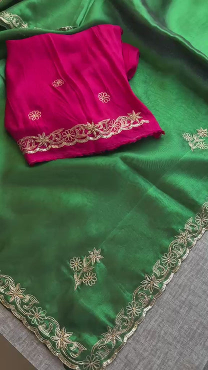 Zardozi Sequins And Pearl On Tissue Silk · 42 Artisan Hours of work · The Chaand Edit