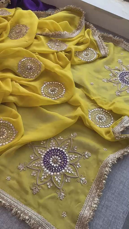 Zardozi Pearl And Gotta Patti On Organza Silk · 32 Artisan Hours of work · The Rooh Edit