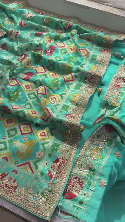 Zardozi And Gotta Patti On Crepe Georgette Banarasi · 56 Artisan Hours of work · The Virasat Edit