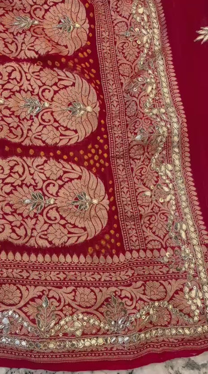 Maharani Bridal Pure Khaddi Georgette Dupatta With Heavy Jaal Gotta Patti & Dori Handwork