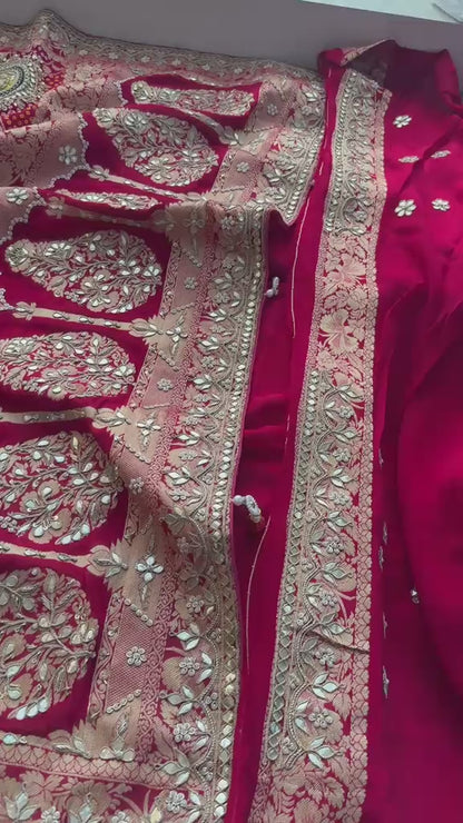 Zardozi Gotta Patti Pearl And Sequins On Khaddi Georgette Banarasi · 68 Artisan Hours of work · The Mehfil Edit