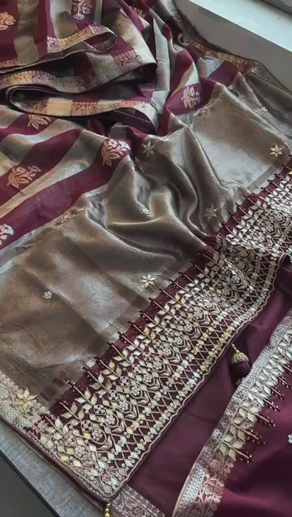 Zardozi Heritage Border On Banarasi Silk Dual Tone · 48 Artisan Hours of work · The Mehfil Edit