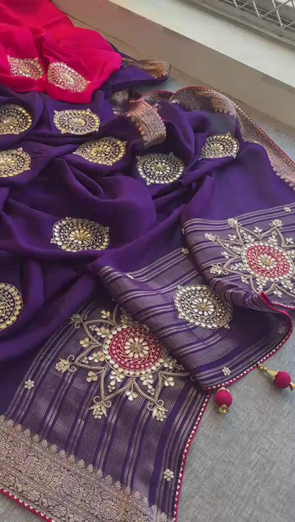 Zardozi Pearl And Gotta Patti On Munga Silk Banarasi · 34 Artisan Hours of work · The Jashn-e- Edit