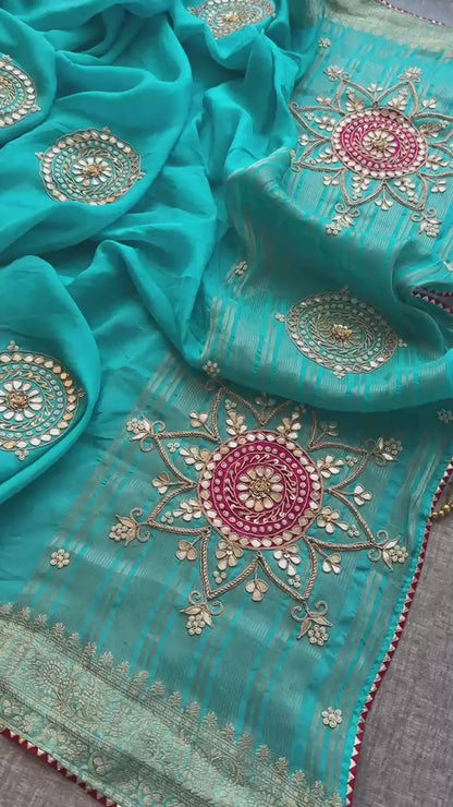 Zardozi Pearl And Gotta Patti On Munga Silk Banarasi · 34 Artisan Hours of work · The Jashn Edit