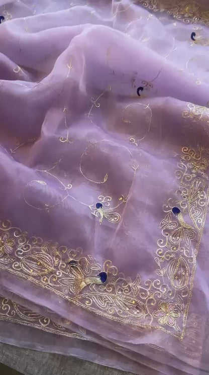 Peacock Resham Embroidery On Tissue Organza Silk · 40 Artisan Hours of work · The Noor Edit