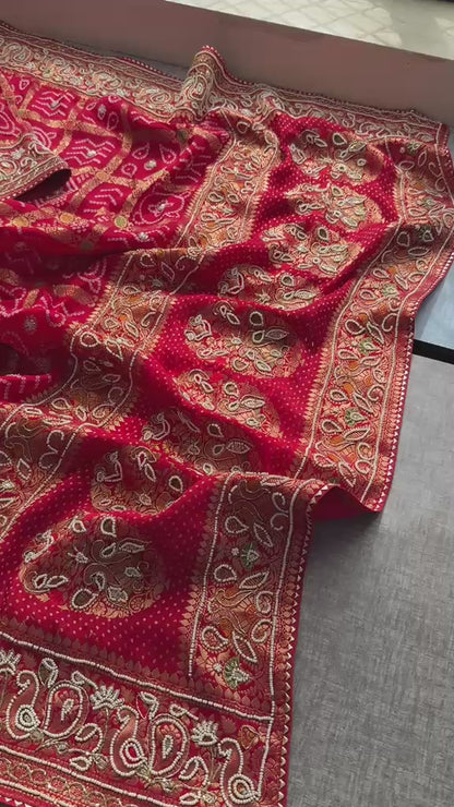 Zardozi Pearl And Kutdana On Munga Silk Banarasi · 56 Artisan Hours of work · The Nazakat Edit